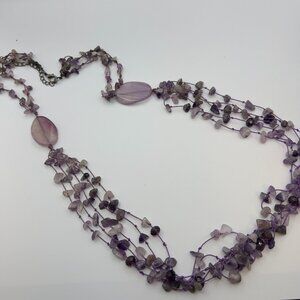 Vintage 60s Chunky Purple Amethyst Multi Strand Necklace 31"
